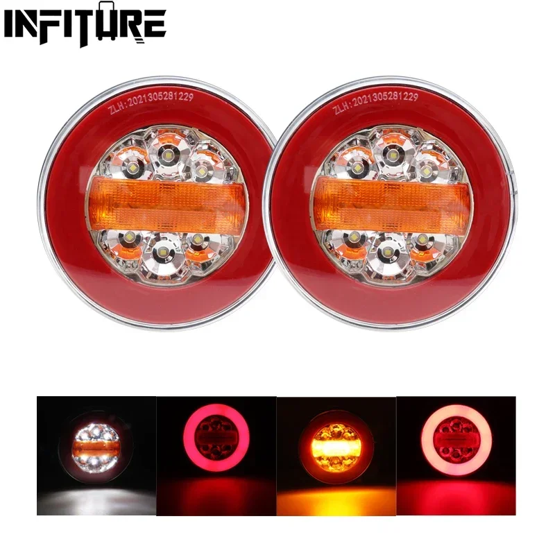 

2 шт. круглый светодиодный светильник для грузовика 12 В 24 в динамический ходовой сигнал поворота Задний фонарь для прицепа стоп светильник s пикап автомобильный трактор задний фонарь s