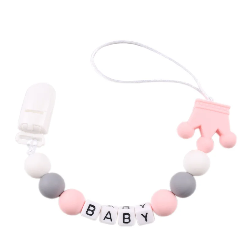 1Pcs Custom Personalized Name Pacifier Clip Handmade Beech Chain Silicone Doughnut Holder Soother Baby Teething Toys Chew Gifts - купить по