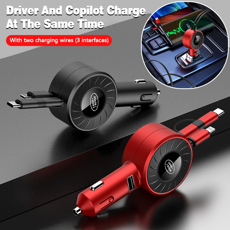 

Автомобильная зарядка с 4 портами и выдвижным USB-кабелем 3 в 1 для Land Rover Discovery 3 4 Freelander 2 L2 LF L319 L462 Range Rover Sport