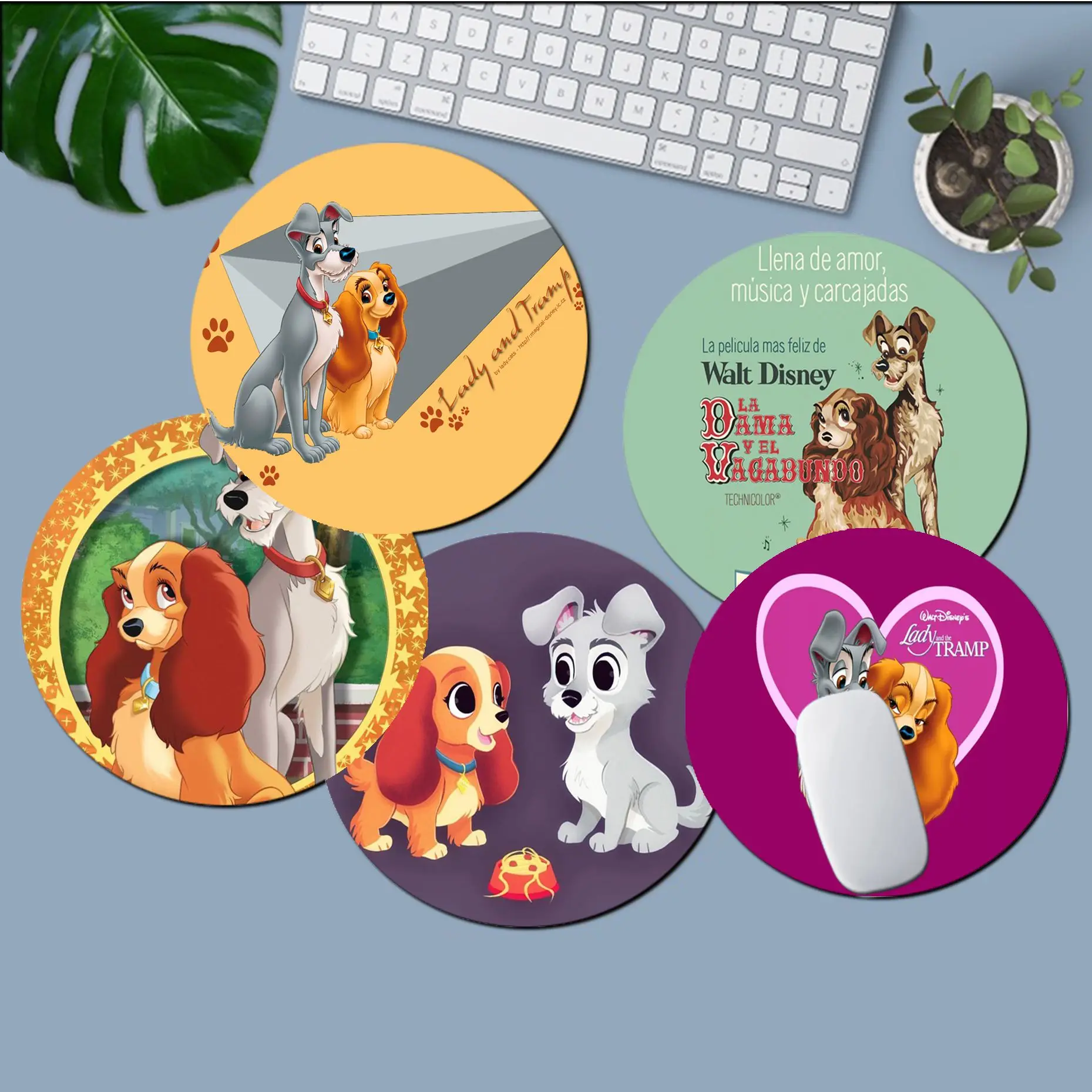 

Disney Lady And The Tramp INS Tide Round Office Computer Desk Mat Table Keyboard Big Mouse Laptop Cushion Non-slip Home Decor