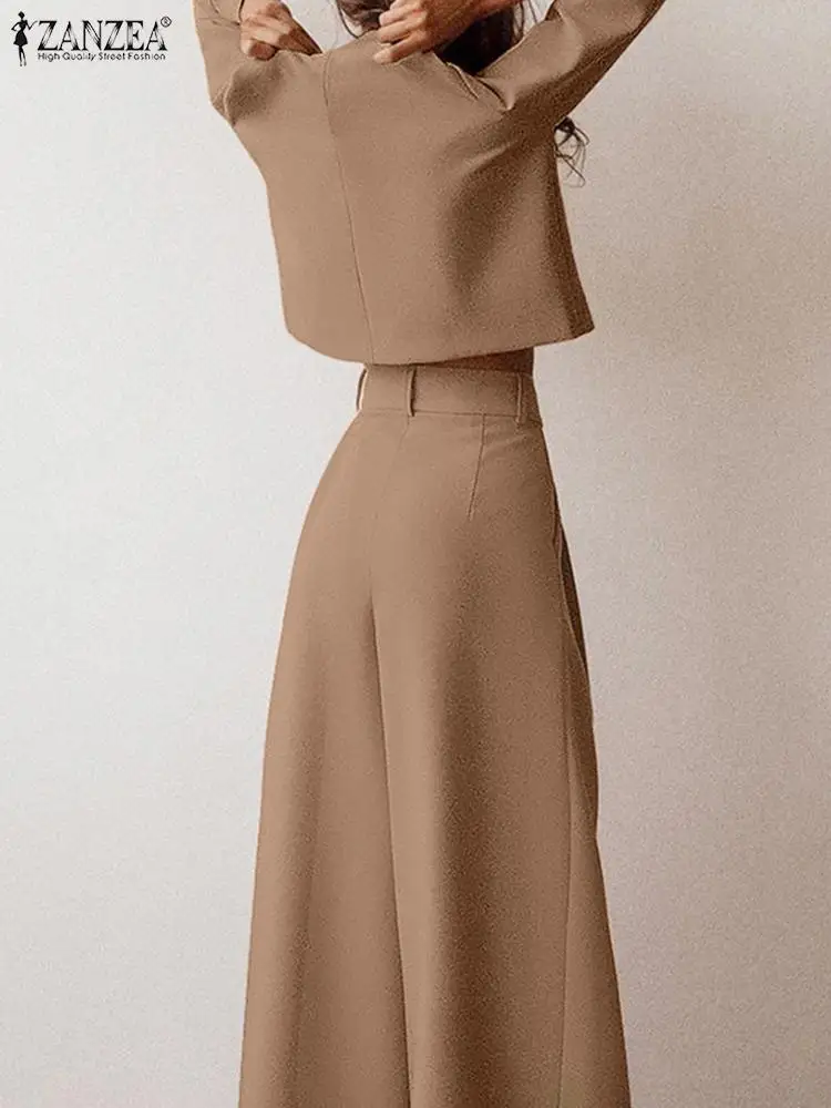 Комплект Спортивный ZANZEA женский однотонный модный элегантный костюм из 2