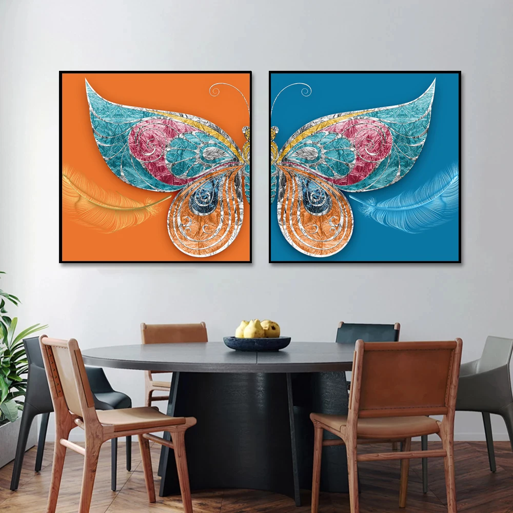 

Modern Nordic Luxury Butterfly Feather Canvas Painting Wall Art Posters Prints Wall Pictures for Living Room Home Cuadros Decor