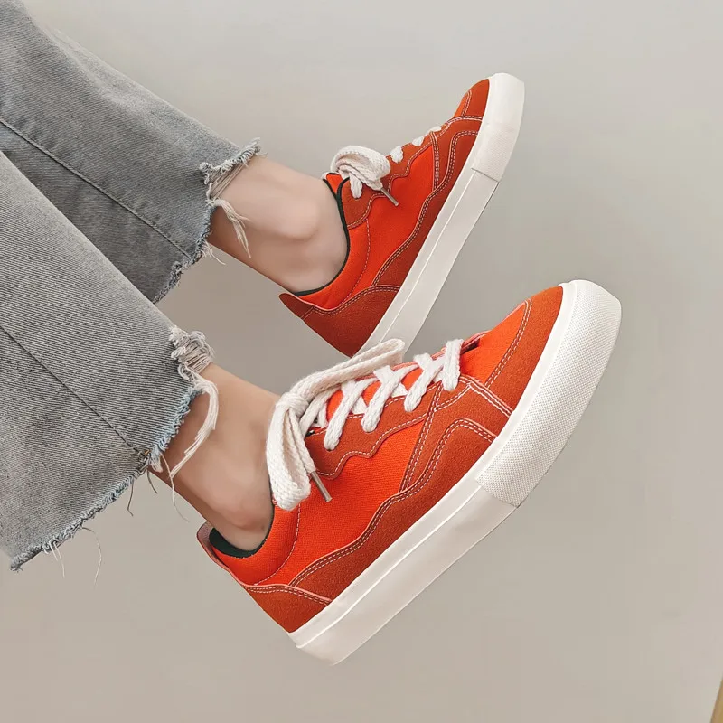 New Fashion Orange Platform Men's Skateboard Shoes Summer Breathable Man Canvas Sneakers Non-slip Men Skateboarding Sports Shoes