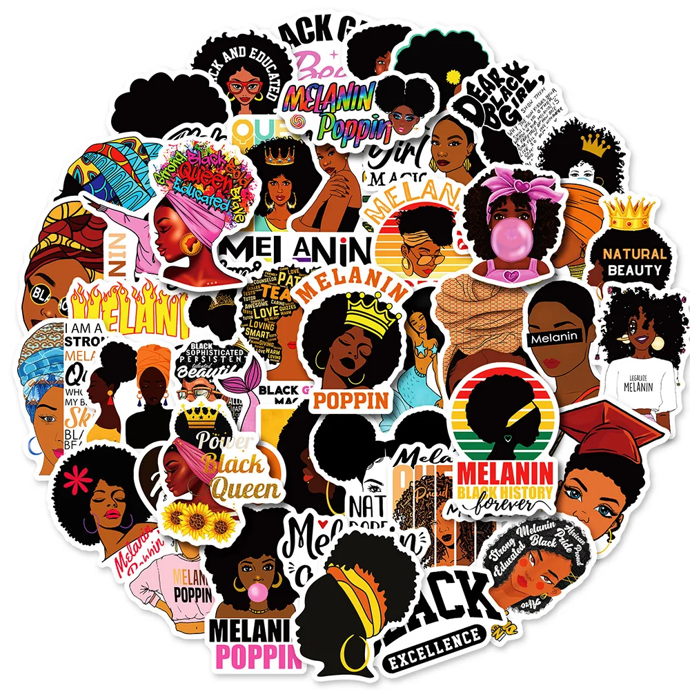 10/30/50PCS Pop Black Skin Girl Melanin Stickers DIY Phone L