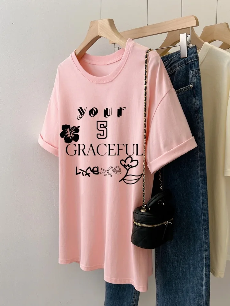 Футболка женская оверсайз с графическим принтом 2024 хлопок 100%