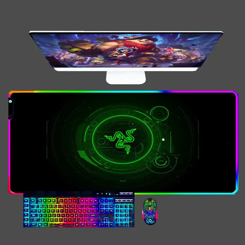 

RGB Mouse Pad RAZER Anime Gaming Accessories Varmilo LED Keyboard XXL Desk Mat Gamer Carpet Mousepad Anti-skid Mouse Mats 90x40