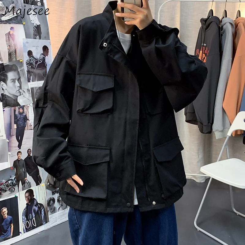 Jackets Men Cargo Harajuku All-match Handsome Casual Multi Pockets Male Clothing Streetwear Baggy Teens Students Ulzzang Popular