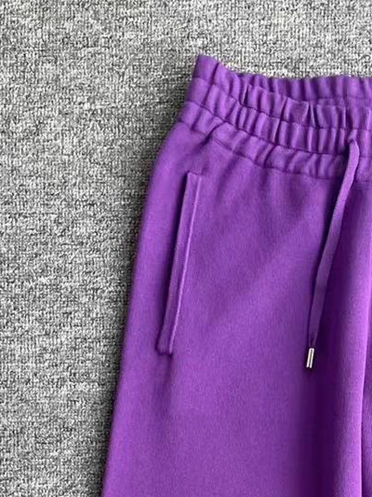 

2022 New Spring Casual Sports Style Purple Knitted Trousers Women
