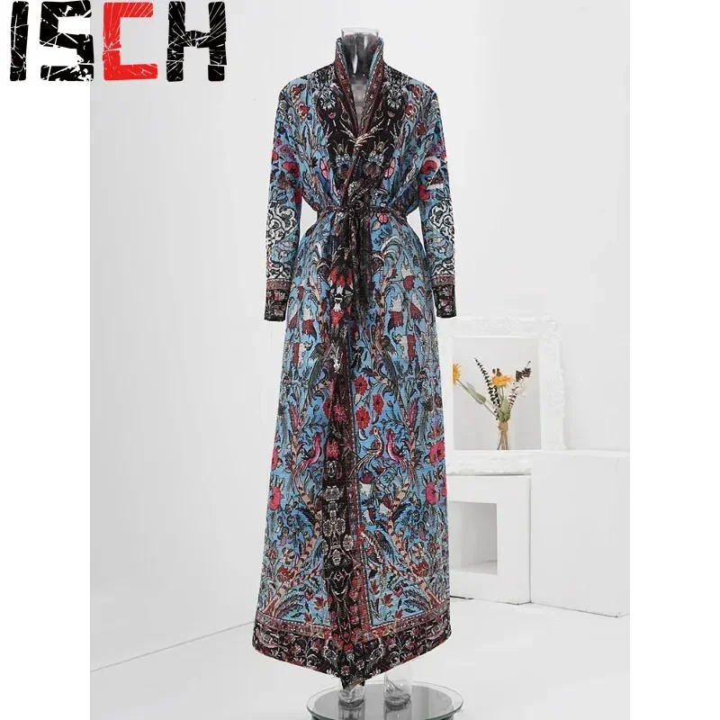 Плиссированный халат новинка 2024 Женская ветровка в стиле ретро модный синий с