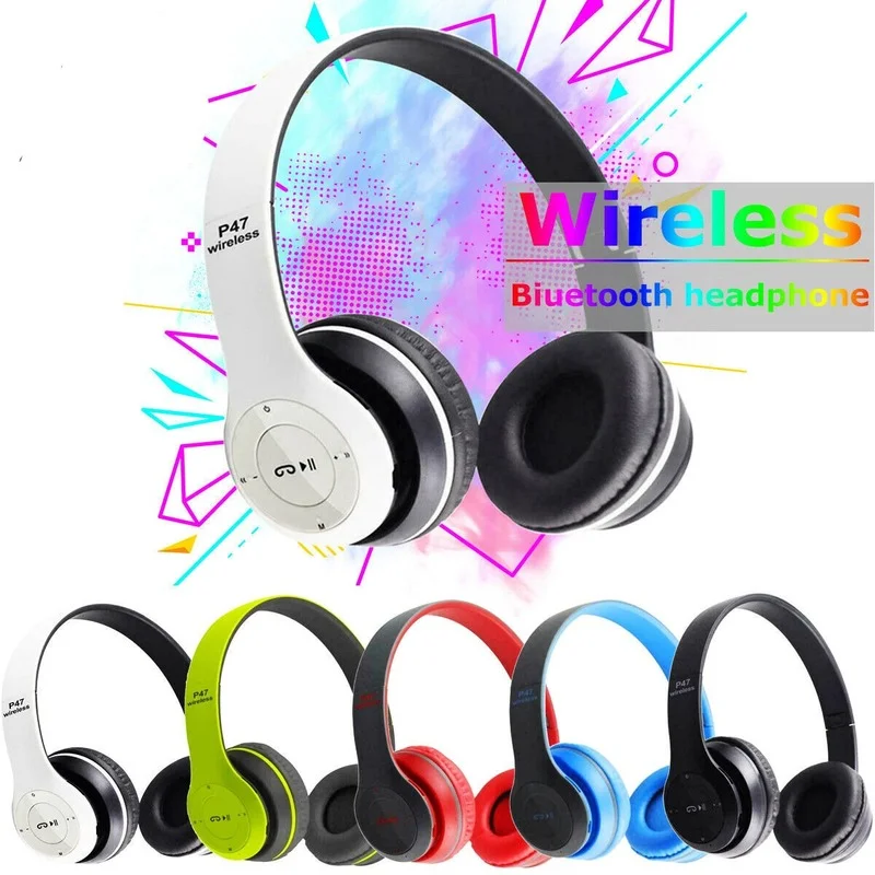 

New P47 Wireless Headphones Bluetooth 5.0 Earphones Foldable Bass Helmet Support TF-Card For All Phone PC PS4 With Mic Headsets