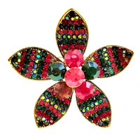 vintage fashion five petal multi colored crystal lily brooches pins with ab accent for women cloak hat bag gown suit accessory