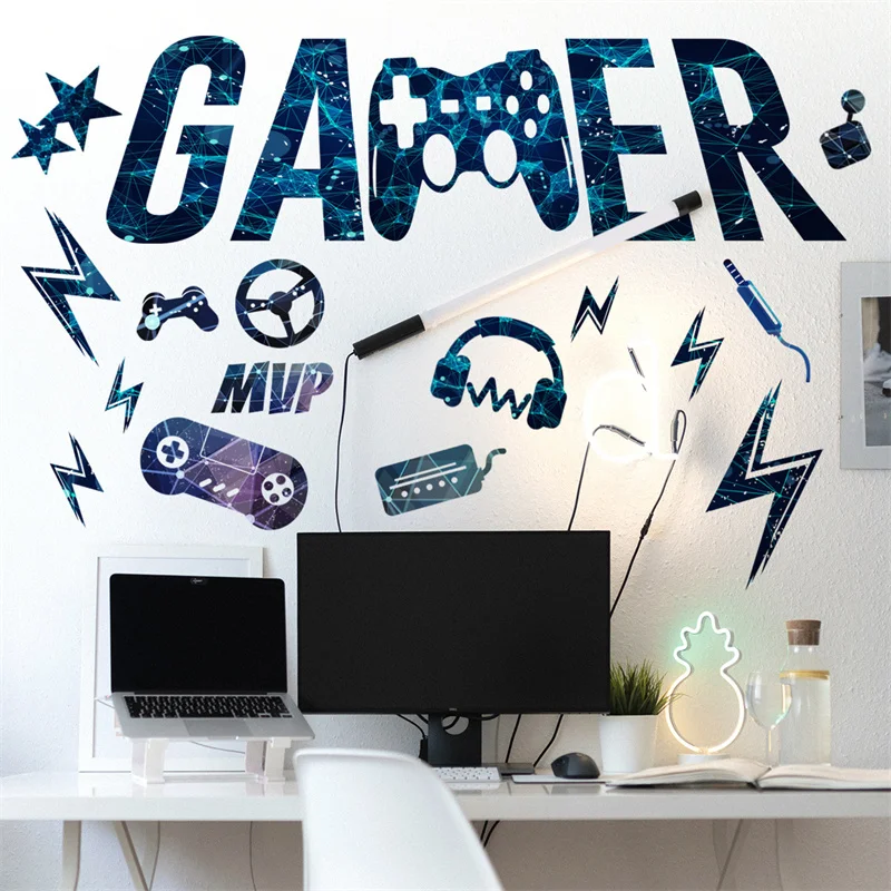 Gamer Vinyl Wall Stickers Game Room Decor Self Adhesive Gaming Room Accessories Decoration for Boy Bedroom Cute Poster Wallpaper