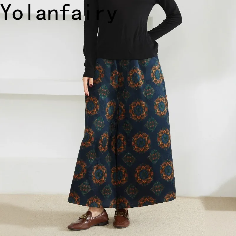 Фото YOLANFAIRY 100% натуральные шелковые брюки из тутового шелка для женщин, свободные прямые брюки с эластичной талией, повседневные шелковые брюки из гамбированного шелка, женская одежда №3