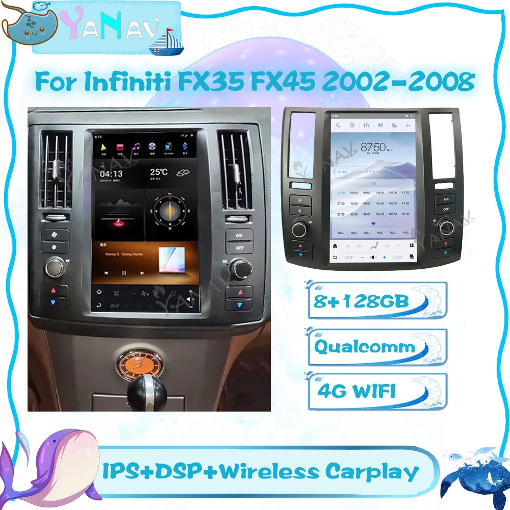 

Автомобильный радиоприемник Qualcomm 11,8 дюйма для Infiniti FX35 FX45 2002-2008, автомобильный стерео GPS-навигатор, мультимедийный плеер, беспроводной блок ...