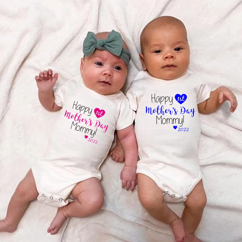 

Happy 1st Mother's Day Mommy 2022 Newborn Baby Bodysuits Cotton Short Sleeve Boys Girls Rompers Onesies Mothers Day Gifts