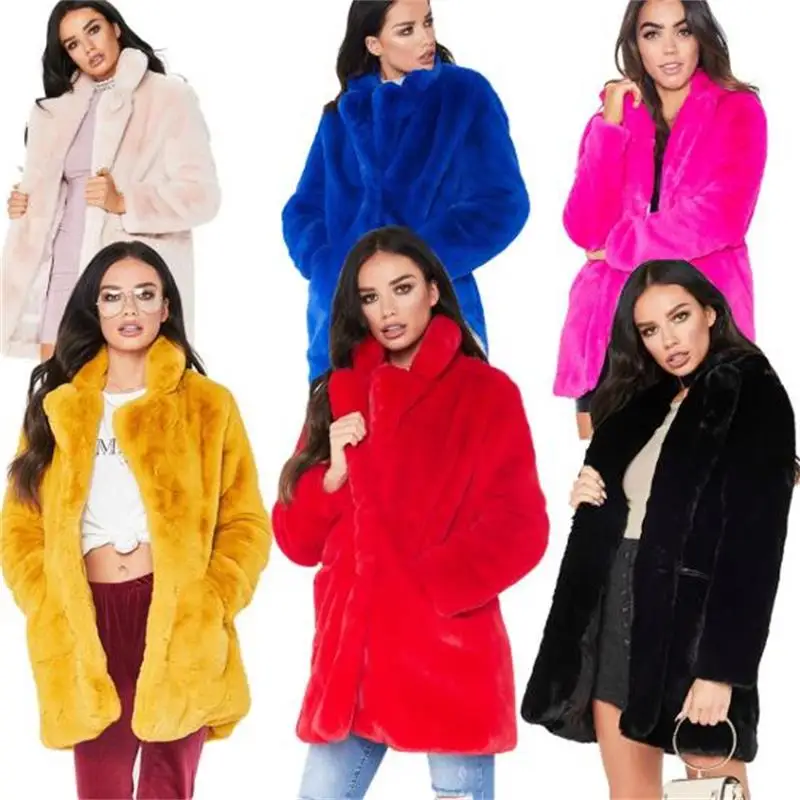 Women 2023 Elegant Long Loose Oversize Coats New Fashion Warm Rabbit Hair Faux Fur Coat Oversize S-3XL Solid Color Thick Jacket