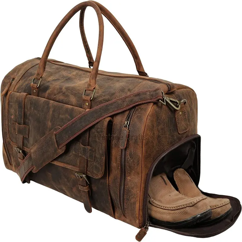 VINTAGE  SHOP 22 Inch Genuine Leather Duffel Bag | Overnight Travel Weekend Sports Gym Traveling | Carryon Durable Cabin With Sh
