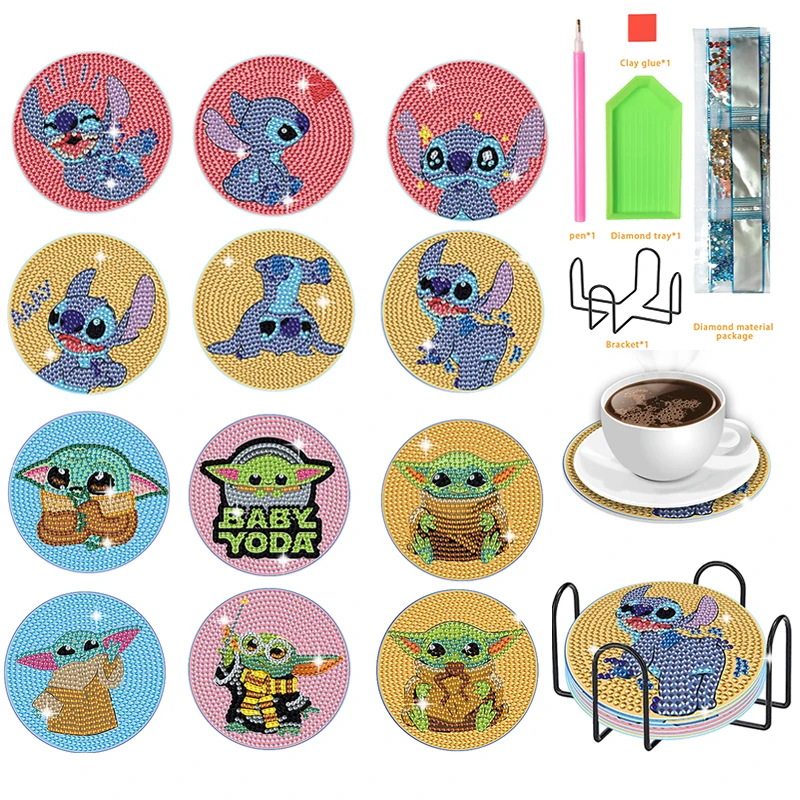 

Disney Stitch Yoda DIY Diamond Painting Coasters Stitch Diamond Mosaic Coaster Drink Cup Cushion Table Placemat Insulation Pad