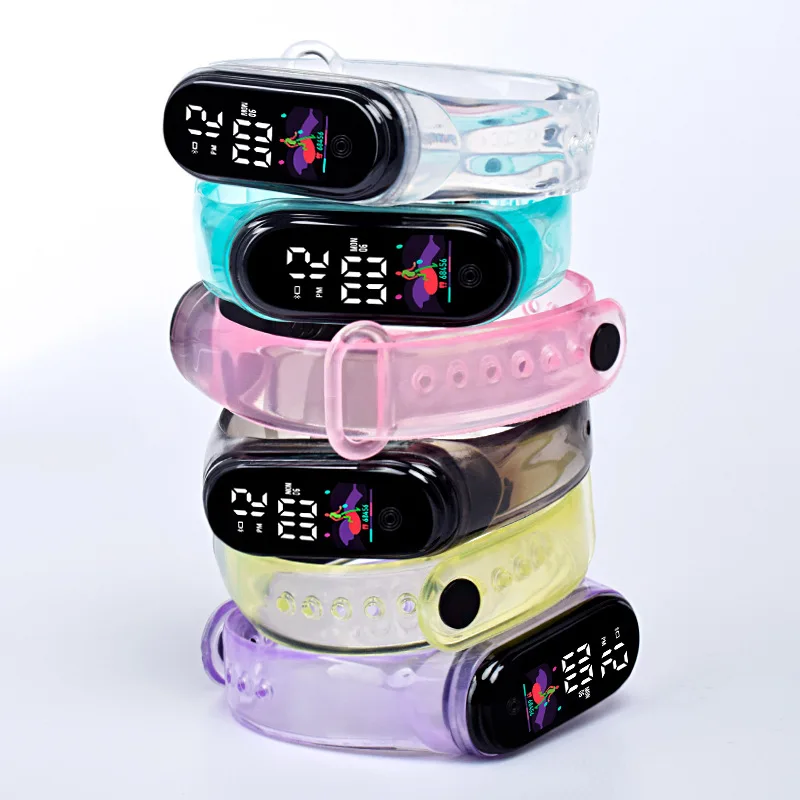 

Прозрачные детские часы карамельных цветов для мальчиков и девочек, спортивные силиконовые часы, цифровые детские часы, модный браслет, подарок на день рождения