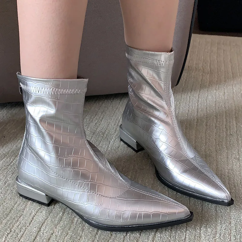 

Ankle Boots For Women 2022 New Autumn Winter Fashion Zippers Ladies Modern Boots Pointed Toe Female Pumps Low Heel Shoes