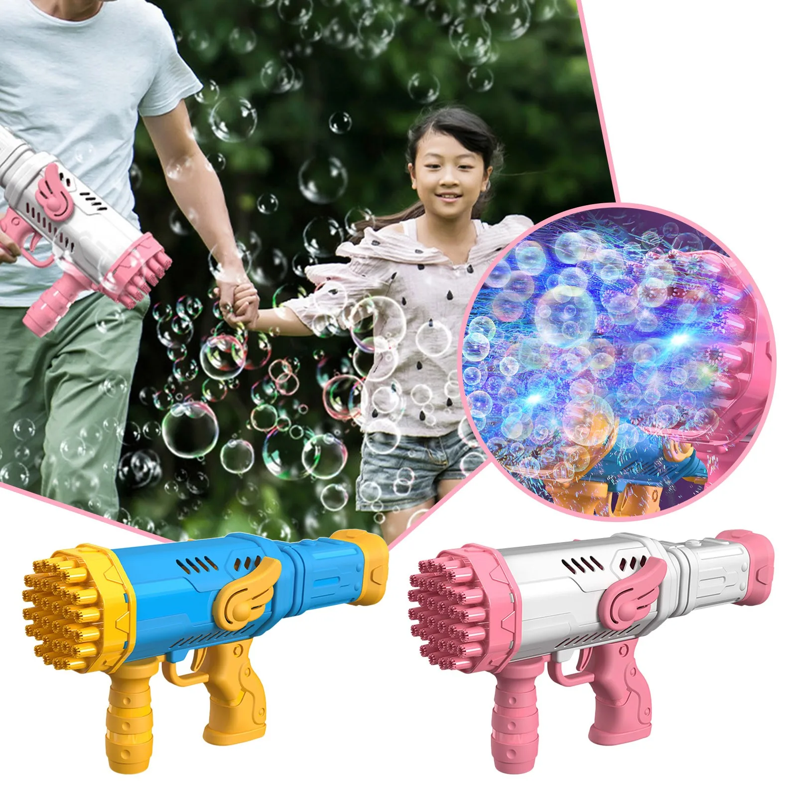 

15 Blaster 32 Hole Bubble Machine Angel Bubble Colorful Lights Upgraded Automatic Bubble Machine Electric Bubble