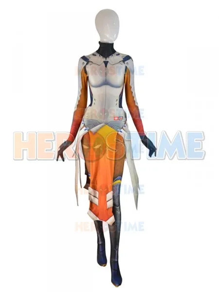 

High Quality Print Mercy Costume Armored W Strips Girl Game Cosplay Suit lady Angela Ziegler costumes halloween zentai