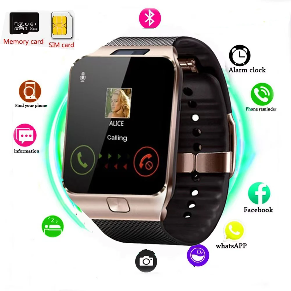 

Умные часы DZ09 с SIM-картой, HD сенсорные умные часы с сабвуфером, Bluetooth, фитнес-трекер, совместимый смарт-браслет с поддержкой камеры телефона