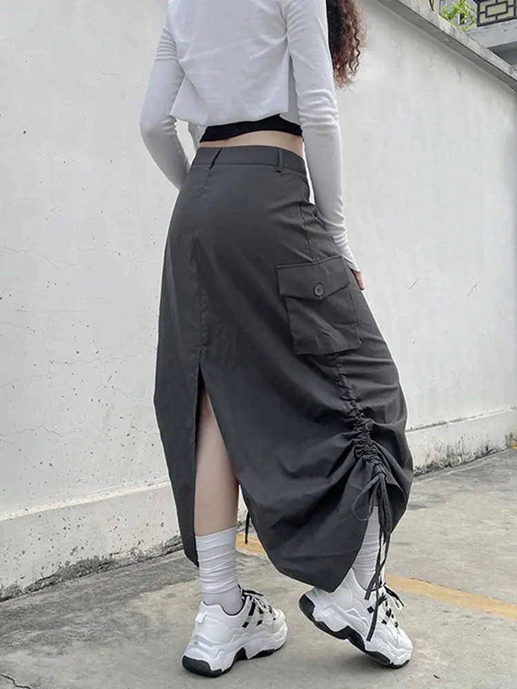 Юбка гранж-панк Женская длинная багги с завышенной талией и карманами эстетичная
