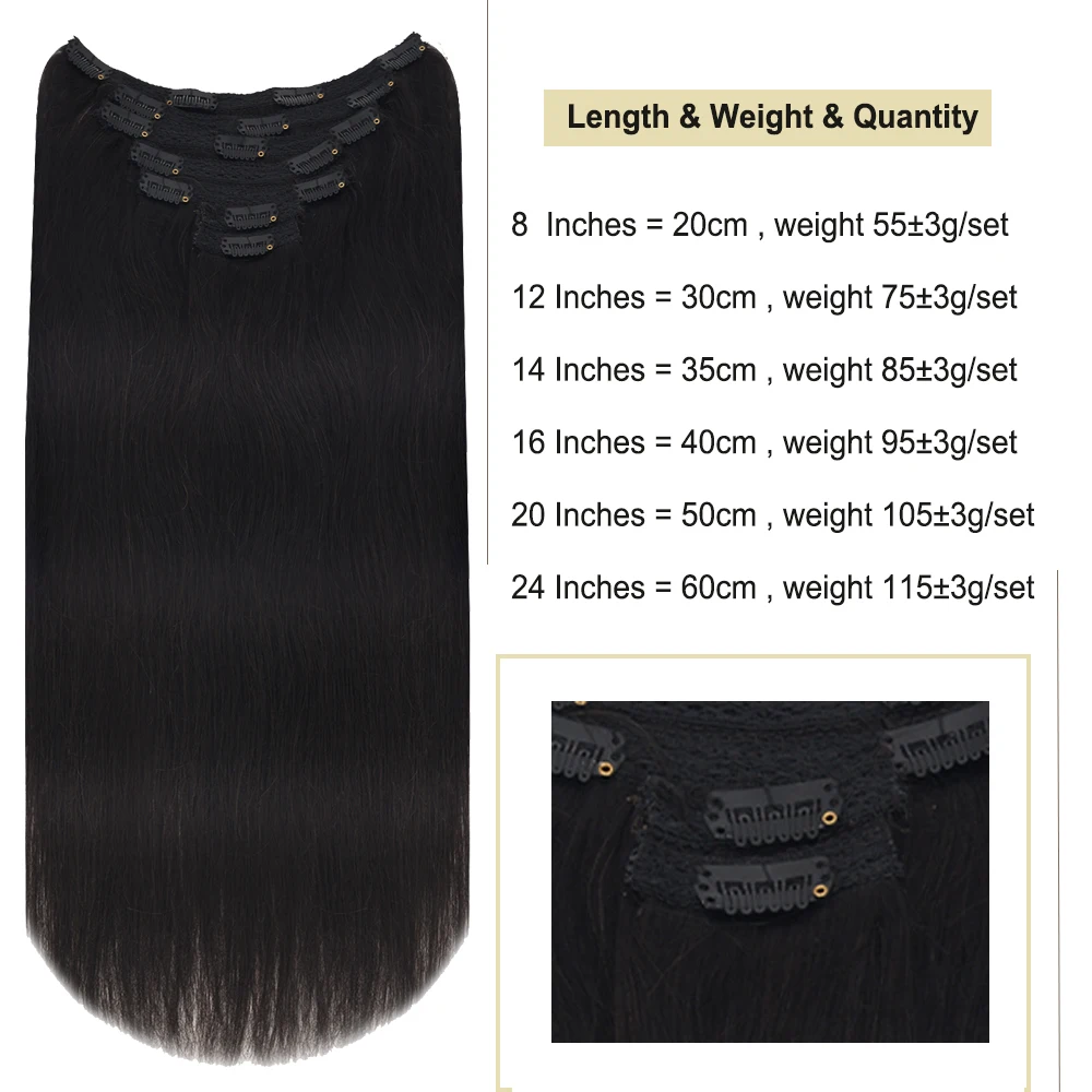 ZURIA Lace Clip In Hair Extensions 8/12/16/20/24inch 100% Machine Remy Natural Full Head Human Straight Short Hair Wigs