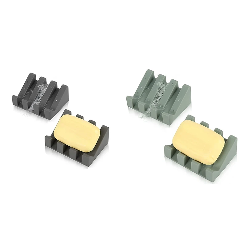 

2Pcs Silicone Soap Dish With Drain, Shower/Bathroom Soap Rack, Self Draining Waterfall Soap Tray/Kitchen Keeper