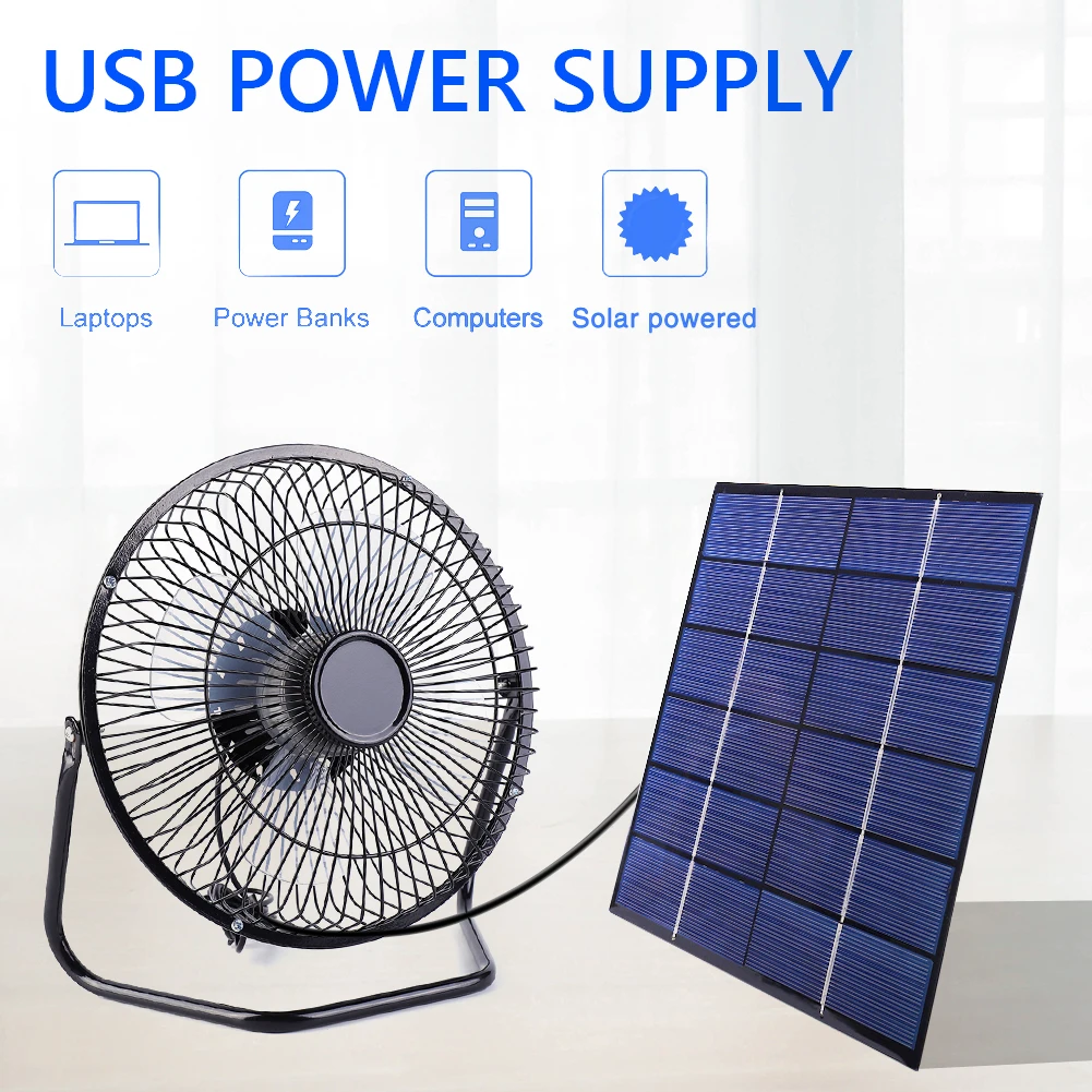 

Cooling Ventilation Fan USB Solar Powered Panel Iron Fan For Home Office Outdoor Traveling High Quality Durable 8inch Solar Fan