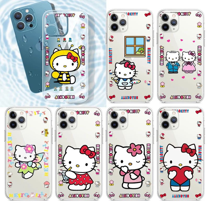 

Anime Hello Kitty Cute Love For Apple iPhone 13 12 11 Pro Max Mini XS Max X XR 6S 6 7 8 Plus 5S Soft Transparent Phone Case Capa