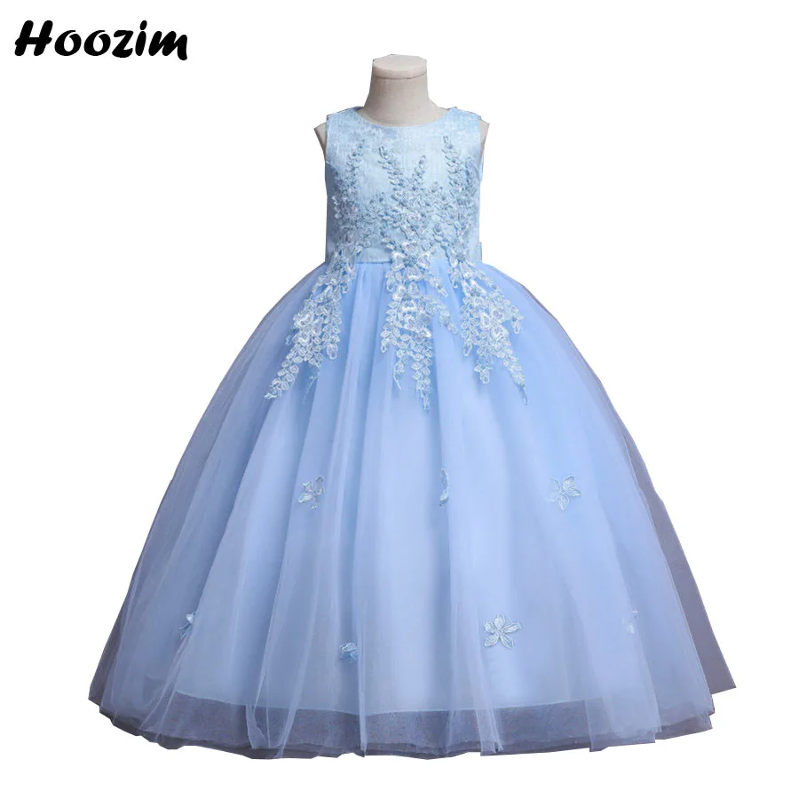 

Sky Blue Tassel Floral Pageant End Prom Dress Girls 6 To 15 Years Formal Embroidery Flower Gala And Wedding Ball Gown Teenager