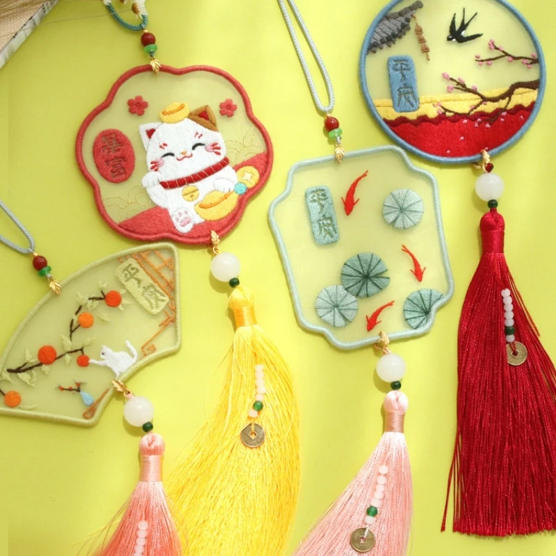 

Embroidery Safety Charm Handmade DIY Material Bag Gift Boyfriend Embroidery Handmade Embroidery Car Hanging Material Bag