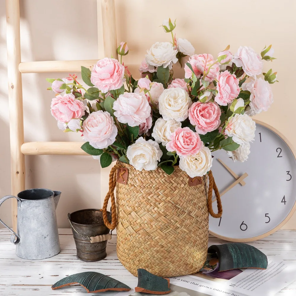 

Искусственные пионы, 3 головки, букет цветов, украшение для вечерние, демонстрация ветки, свадебное украшение, имитация розы, букет цветов