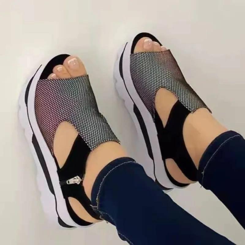 

Large Size Sandals Women's 2022 Summer New Thick Bottom Peep Toe Woven Soft-soled Sandals Casual Beach Platform Shoes