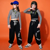 kid hip hop clothing checkered long sleeve t shirt tank casual streetwear sweat jogger pants for girl jazz dance costume clothes