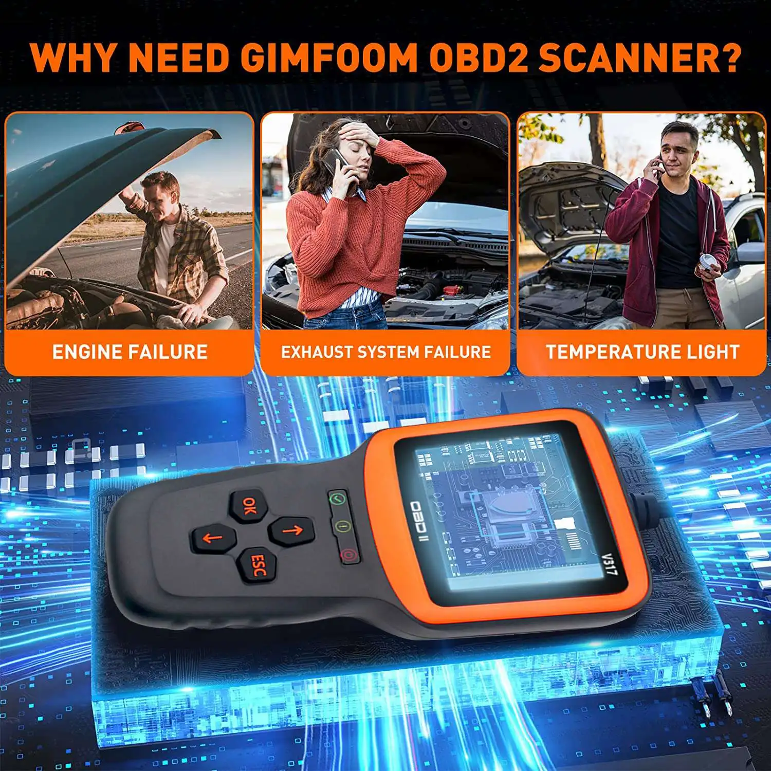 Сканер OBD2 для диагностики неисправностей двигателя автомобиля, считыватель кодов, инструмент для диагностики с проверкой датчика O2, подходит для всех автомобилей с OBD II. (art.: 3920dbdb68fde) - 3920dbdb68fde
