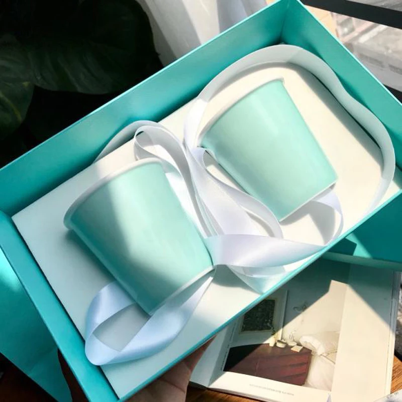 

Ensemble de tasses en porcelaine 2 pièces, avec boîte et sac, cadeau de luxe d'anniversaire de mariage, tasses en céramique pour