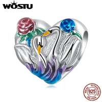 wostu 925 sterling silver exquisite colorful swan lake bead charms beads fit original diy bracelet necklace fine jewelry gifts
