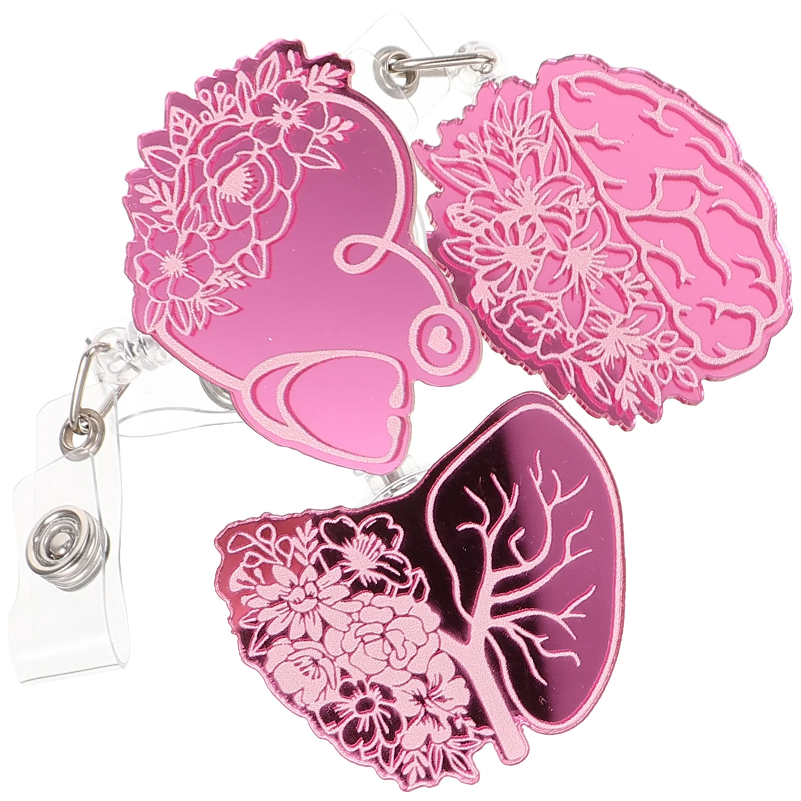

3 Pcs Badge Clip Cute Tag Clips Holder Acrylic Decorative Reel Retractable Holders Id
