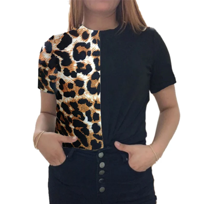 

XXXL Fashion Leopard Patchwork T Shirts Women Short Sleeve Summer Tops for Women New Harajuku tshirt Graphic Tees Blusas Mujer