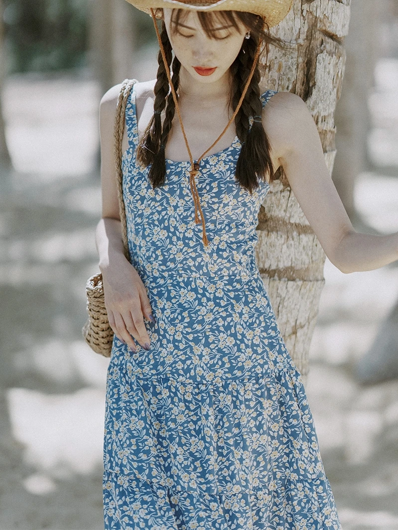 

Приморская юбка, нишевое платье без рукавов, синяя яркая и тонкая Праздничная юбка средней длины в стиле Феи духа