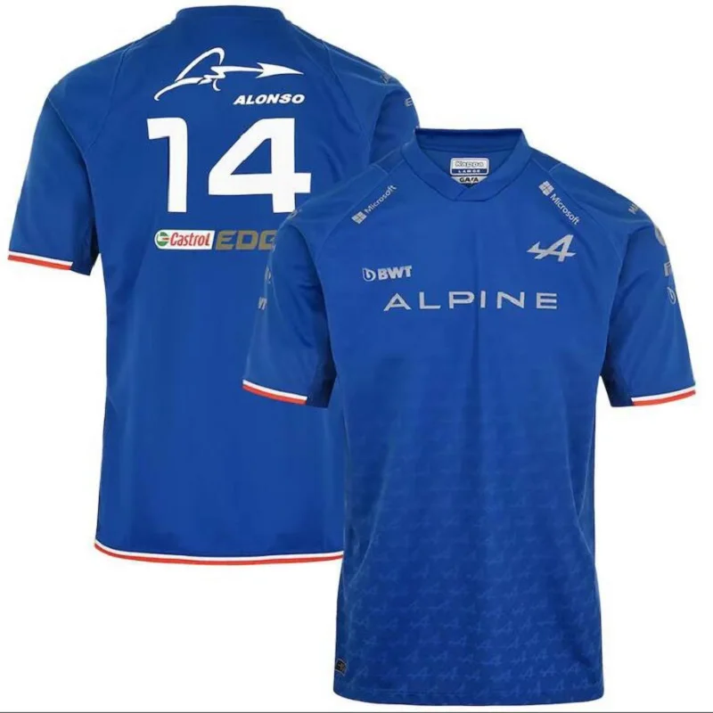 

2022 2023 Camisa de manga curta respirável camiseta esportiva para fãs de corrida equipe de f1 alpino alonso 31, 14 azul e preta