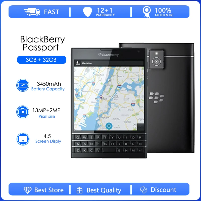 Blackberry Passport Q30-1 Восстановленный-четырехъядерный LTE 3 Гб RAM 32 ГБ ROM 13.0MP BlackBerry OS сотовый телефон Бесплатная доставка