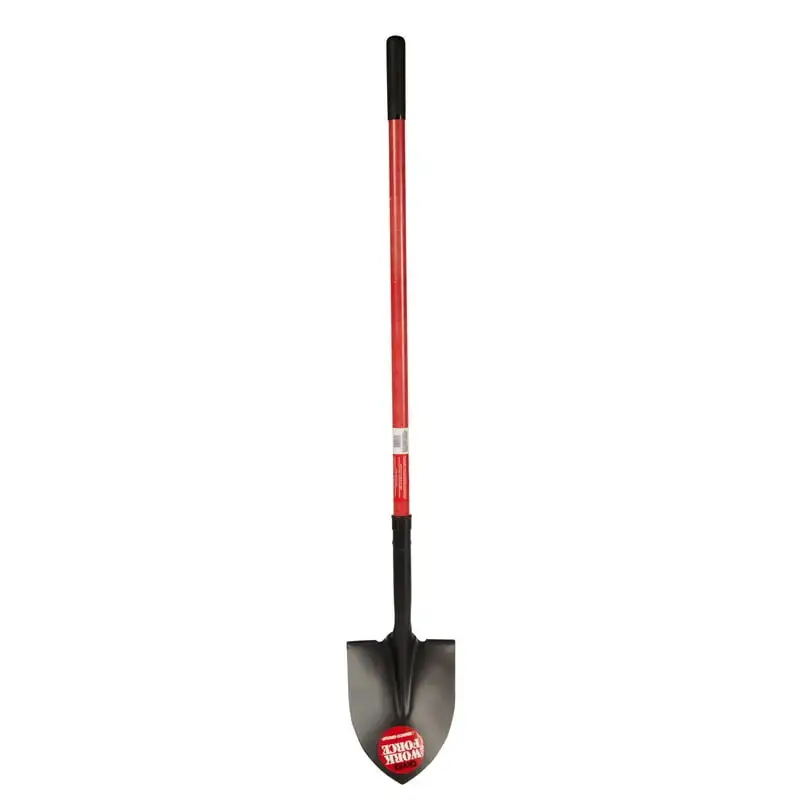 

Round Point Shovel - Sturdy 48” Fiberglass Handle - Heavy Duty 16 Gauge Steel Head Moving straps