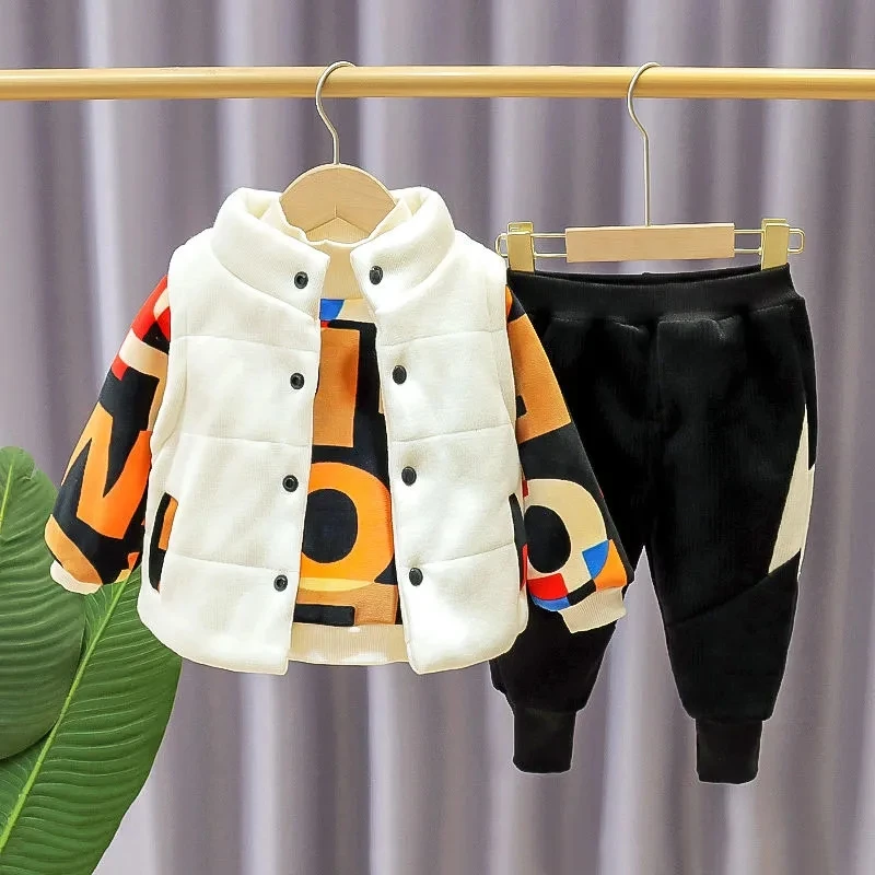 

Fashion Autumn Winter Children Clothing Set Long Sleeve Sweatshirt+Vest+Pants 3Pcs Kids Boys Thick Warm Suit Baby Costume Outfit