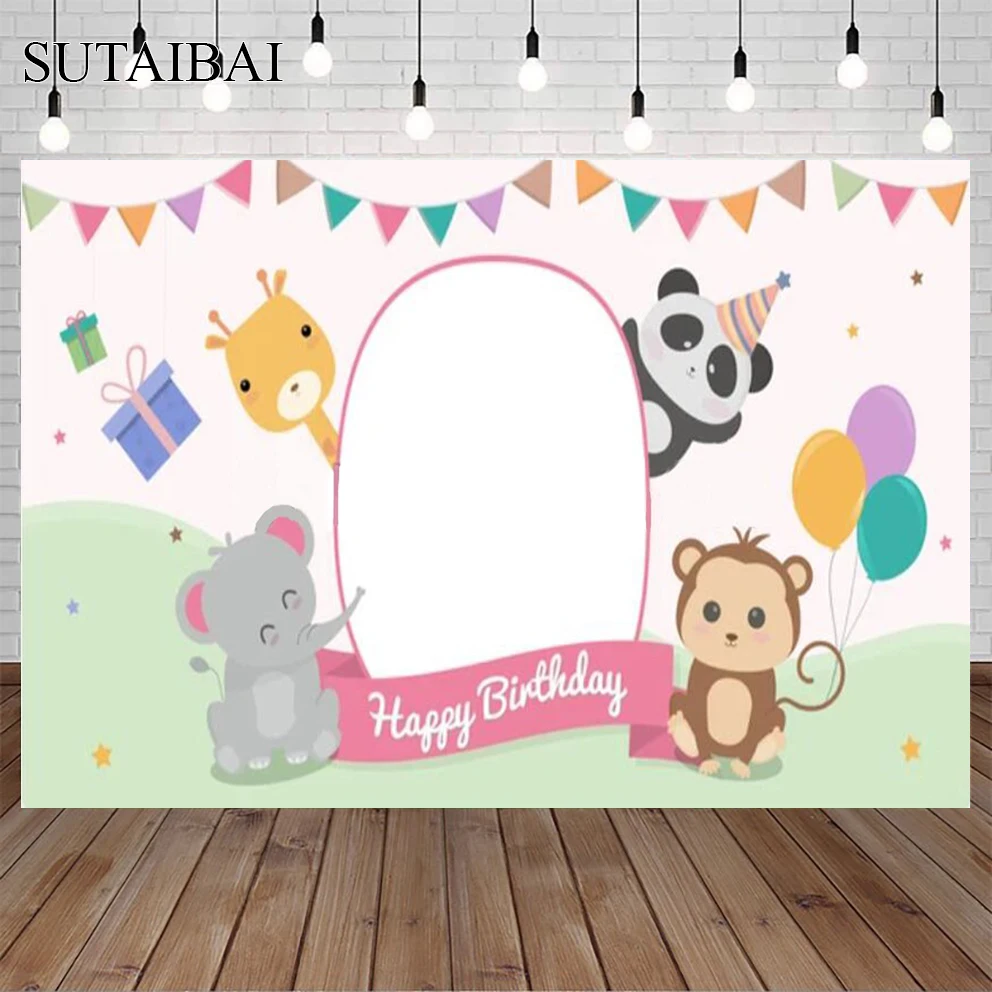 

Cartoon Animals Balloon Kids Birthday Party Celebration Photography Backdrop Photo Studio Booth Decoration Supplies Cloth Props