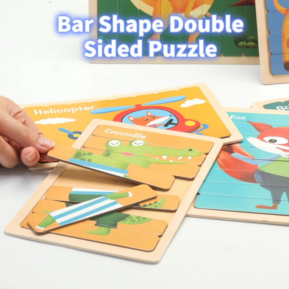 

New Wooden Strip Puzzle Children's Educational Toys Double-sided Creative Plane Puzzle Early Education Game Montessori Aids Gift