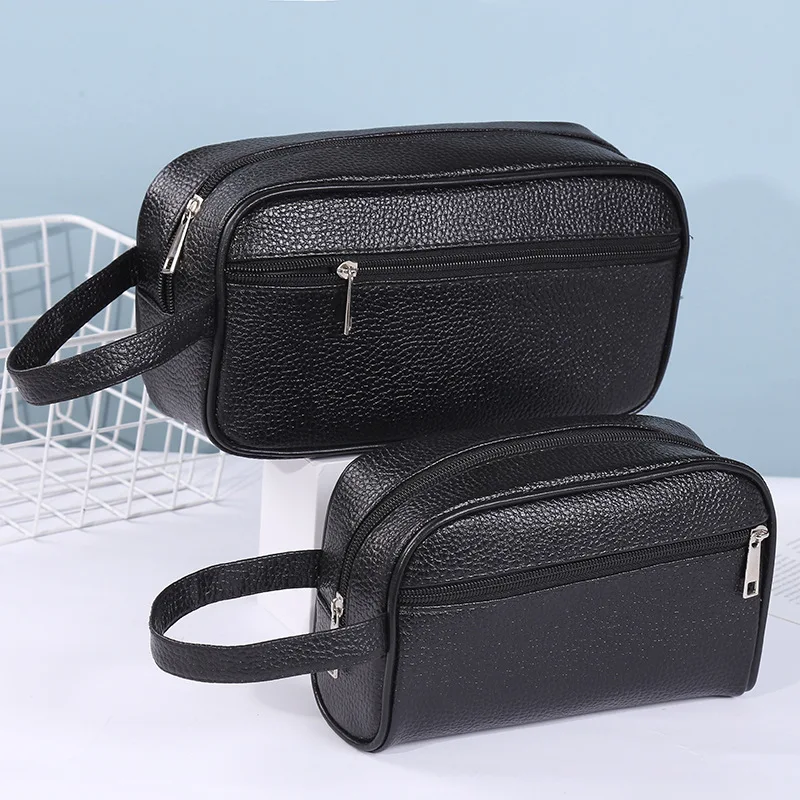 

Men Travel Makeup Bag Fashion Leather Solid Color Wash Bag Casual Toiletry Bag Cosmetic Bag Neceser Hombre Women Storage Bag